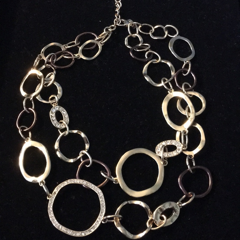 Necklace, gold tone, chocolate gold tone, Crystal